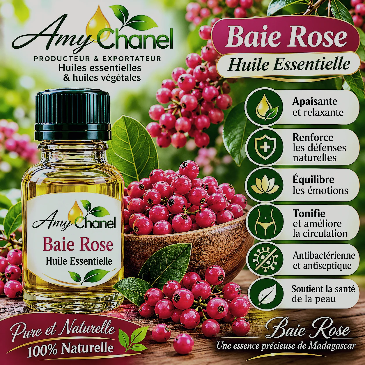 Huile essentielle de Baie rose Amy Chanel